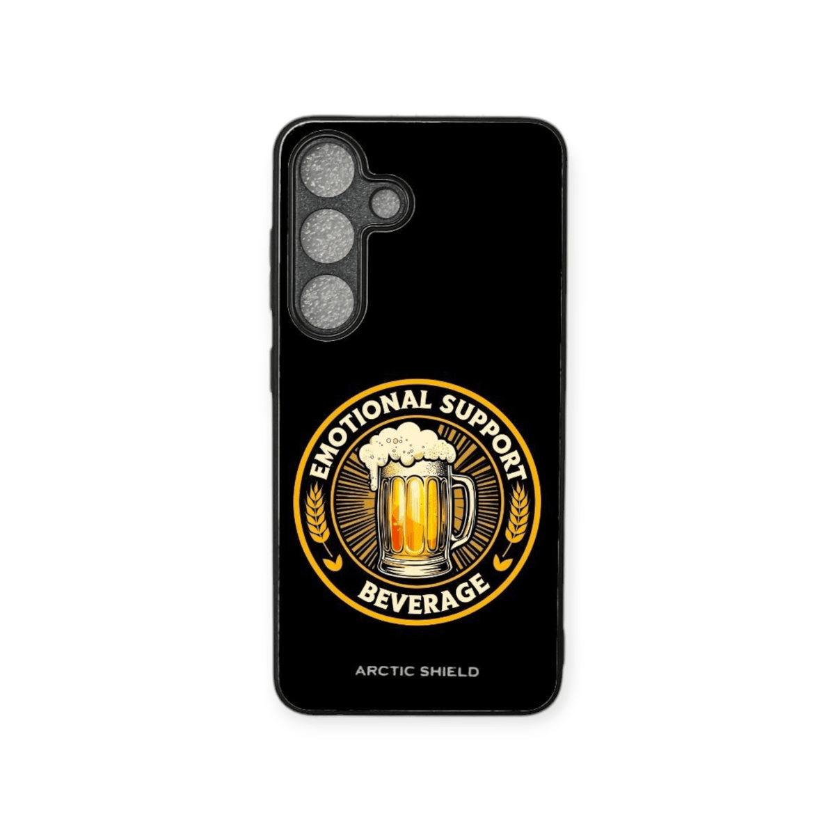 Samsung S25 suojakuori – Emotional Support Beverage -olutdesign | Arctic Shield Suomi