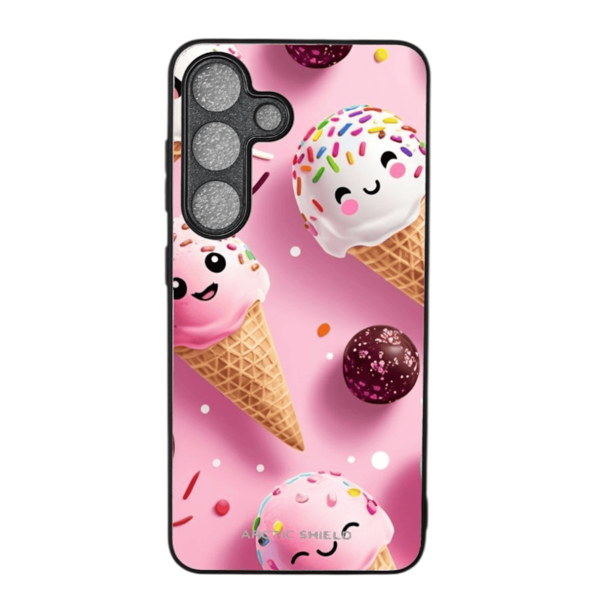Samsung S25+ suojakuori – Jäätelöt ja iloisen pinkki design, suomalainen Arctic Shield -kuori