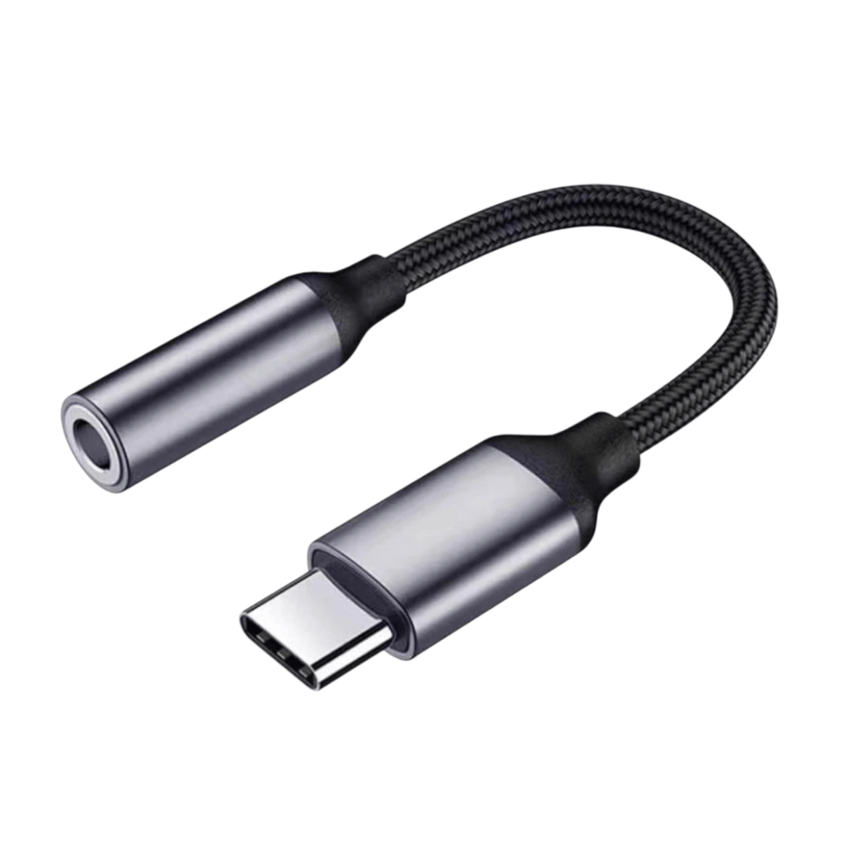 Suora USB-C  3.5 mm kuulokeadapteri – musta punottu kaapeli
