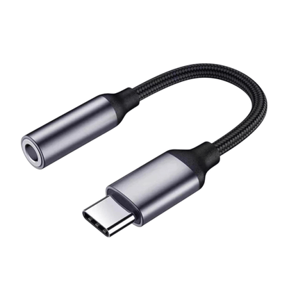 Suora USB-C  3.5 mm kuulokeadapteri – musta punottu kaapeli
